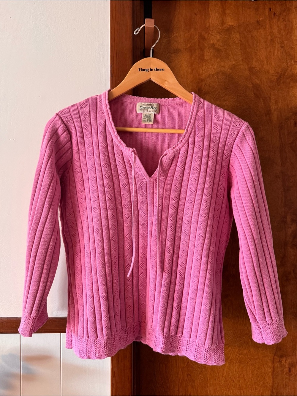 Vintage St. John's Bay Bright Pink V-Neck Cable Knit Top
